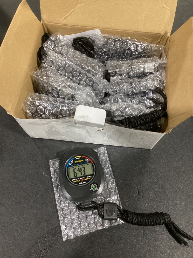 Condition photo showing As Is for 12 Pack Multi-Function Electronic Digital Sport Stopwatch Timer, Large Display with Date Time and Alarm Function,Suitable for Sports Coaches Fitness Coaches and Referees 12pack