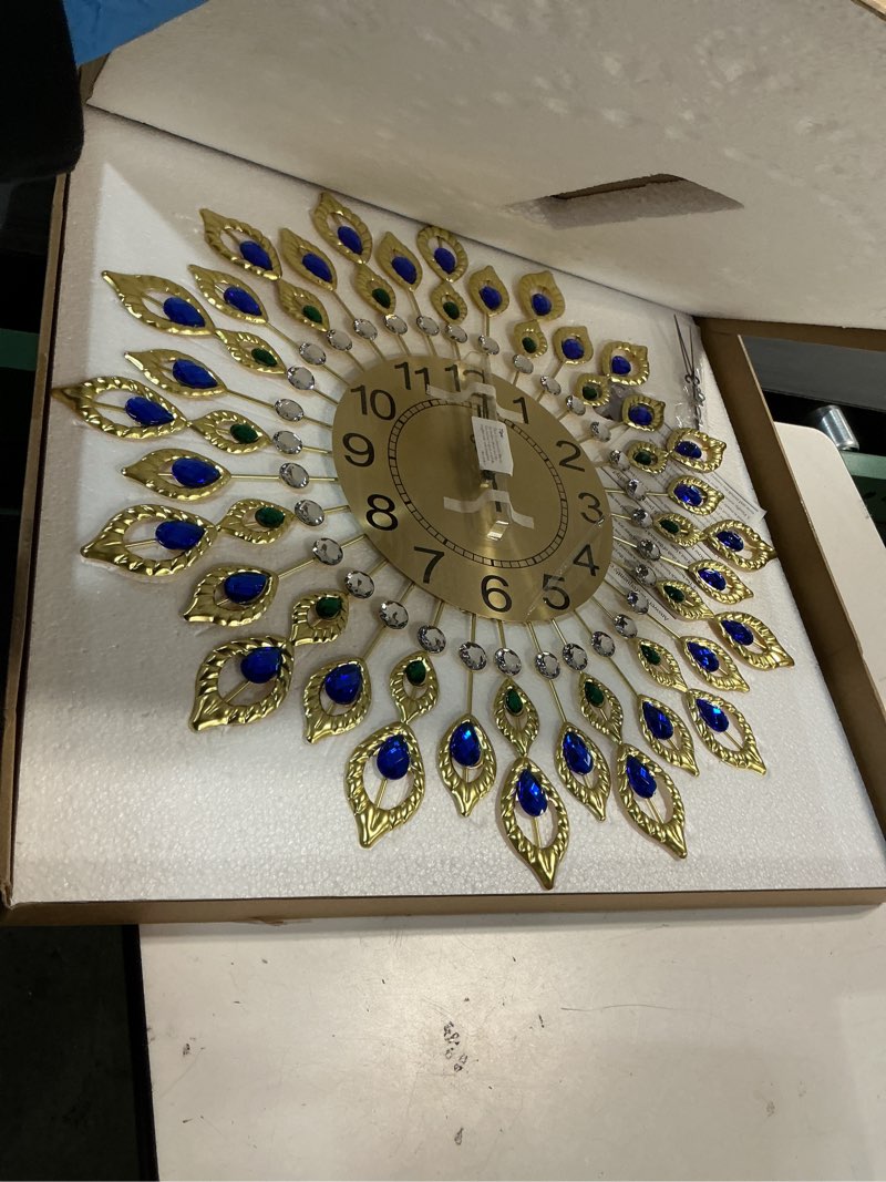 Condition photo showing New/Like New for 24.0 Inch Gold Large Wall Clocks for Living Room Decor,Elegant 3D Modern Wall Clock with Dial Arabic Numberals Non-Ticking Silent Big Wall Clocks,Diamond Sunburst Home Decoration Kitchen Clocks Gold 24.0*24.0 Inch