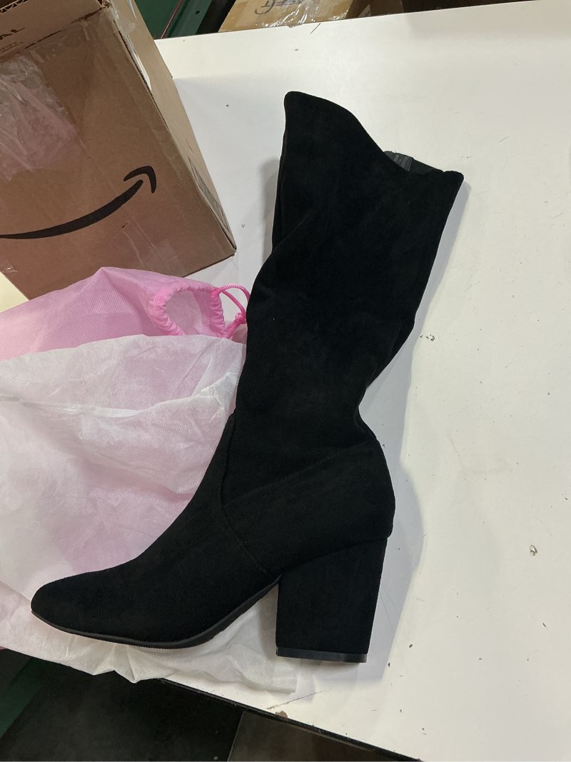 Condition photo showing Good Condition for N.N.G Women's Knee High Boots, Faux Suede, Black Stone Brown, 3 Inch Block Heel, Pointed Toe, Side Zipper, for Casual and Evening Wear 9 Black