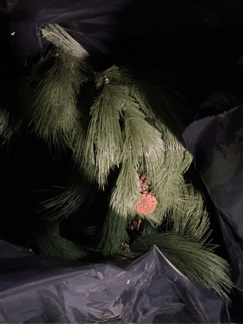 Condition photo showing As Is for Jutom 13 ft Christmas Deluxe Norfolk Pine Garlands Artificial Long Needle Pine Cone Classic Style Garland Realistic Xmas Cedar Garland for Holiday Mantle Table Indoor Outdoor Decor Classic Style 13 ft