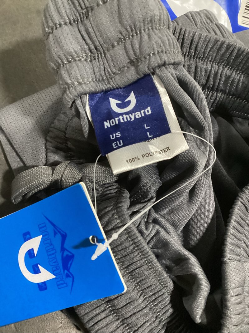 Condition photo showing New/Like New for NORTHYARD Men's 10" Athletic Basketball Shorts with Zipper Pockets Quick Dry Lightweight Running Workout Gym Tennis Shorts Large Smoke Grey