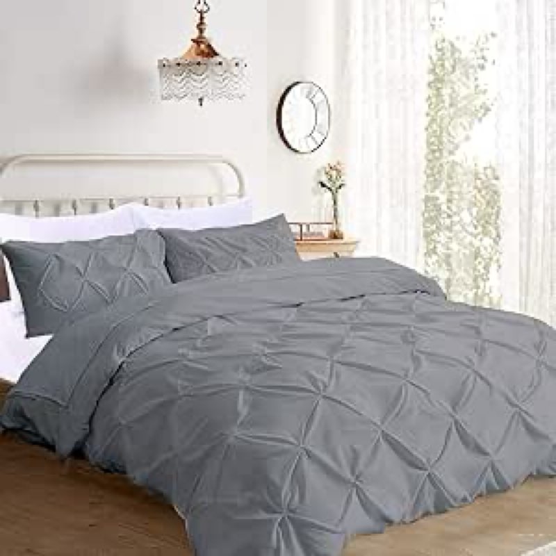 Premium Quality 3-Pc Pinch Pleated Duvet Cover Set with Zipper Closure & Corner Ties,Solid 1000-TC U