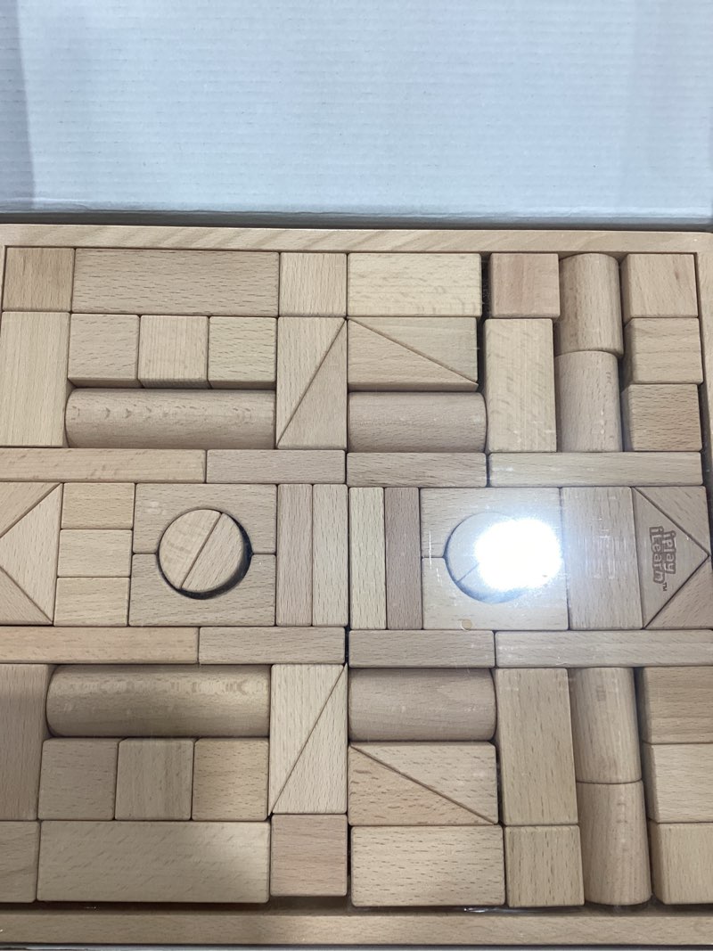 Condition photo showing New/Like New for iPlay, iLearn Kid Wooden Building Block Set, Toddler Natural Wood Block Montessori Learning Toy, Large Hardwood Stacking Brick Castle Unit, Preschool Classroom Gift 2 3 4 5 6 8 Year Old Boy Girl Child