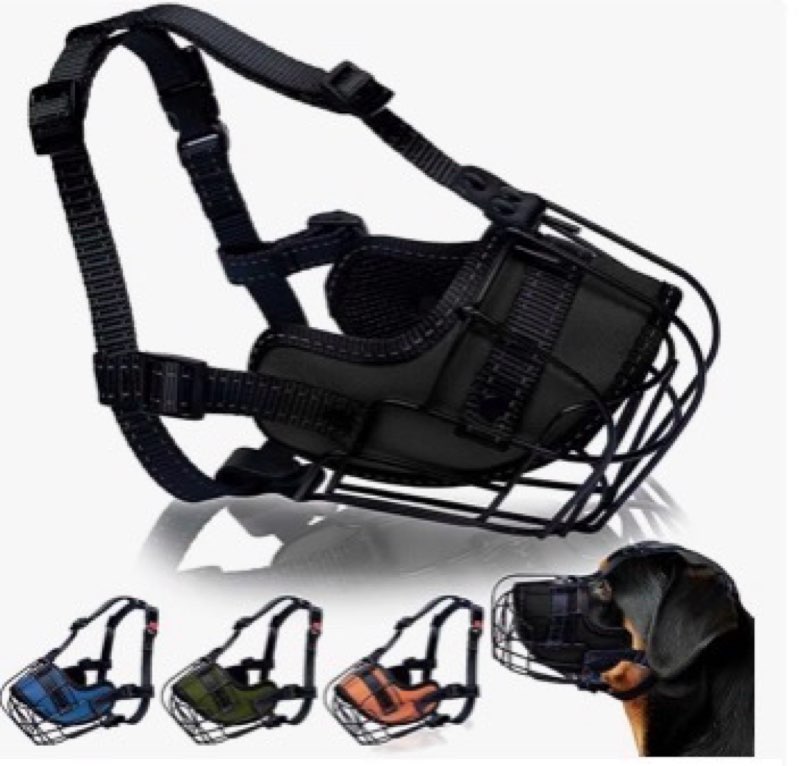 OOPSDOGGY Metal Pitbull Dog Muzzle Reflective Leather Mask Secure Wire Basket Muzzle for Large Sized