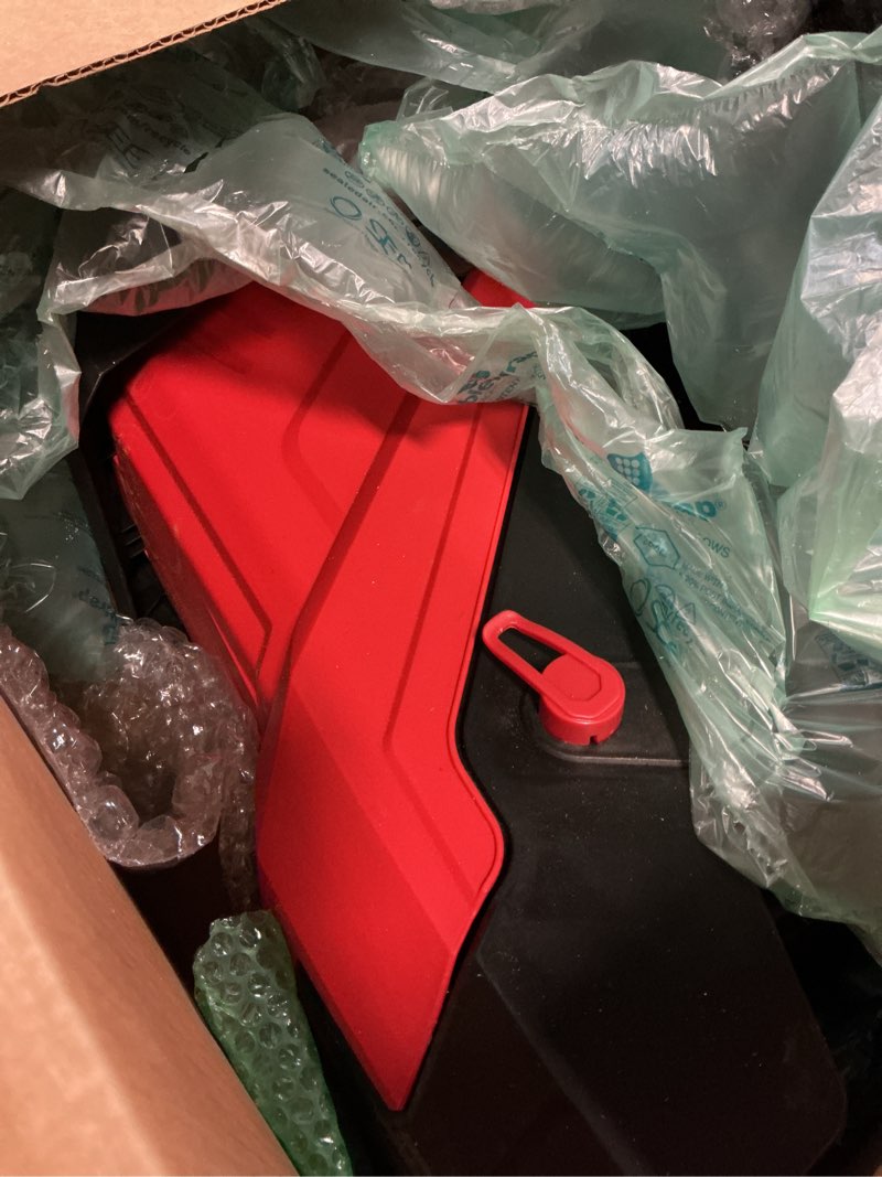 Condition photo showing As Is for ework 15-amp electric wood chipper shredder, 15:1 high reduction ratio with 4 steel blades included, 1.77 inch capacity, garden mulcher for composting branches and twigs red & black