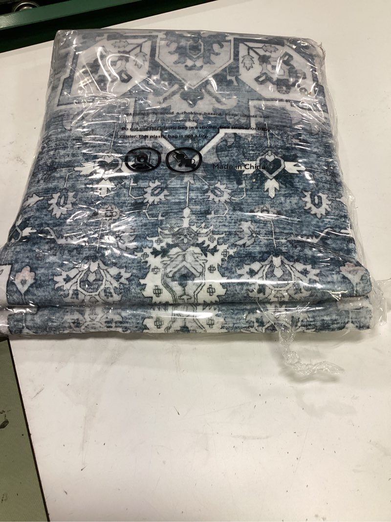 Condition photo showing Good Condition for 3x5 area rugs living room rug: washable vintage boho medallion rug no slip stain resistant soft carpet indoor floor large carpets for bedroom dining room farmhouse nursery hallway home office blue blue 3' x 5' (rectangular)