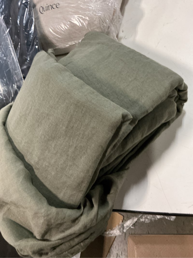 Condition photo showing Good Condition for european linen sheet set solid: dusty olive size: queen set: with flat sheet