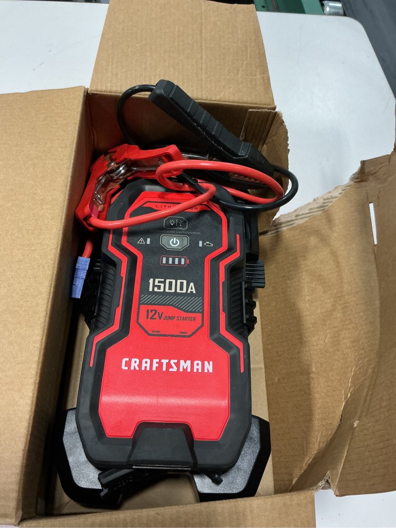 Condition photo showing As Is for craftsman 1500-amp 12-volt portable car battery jump starter with digital display