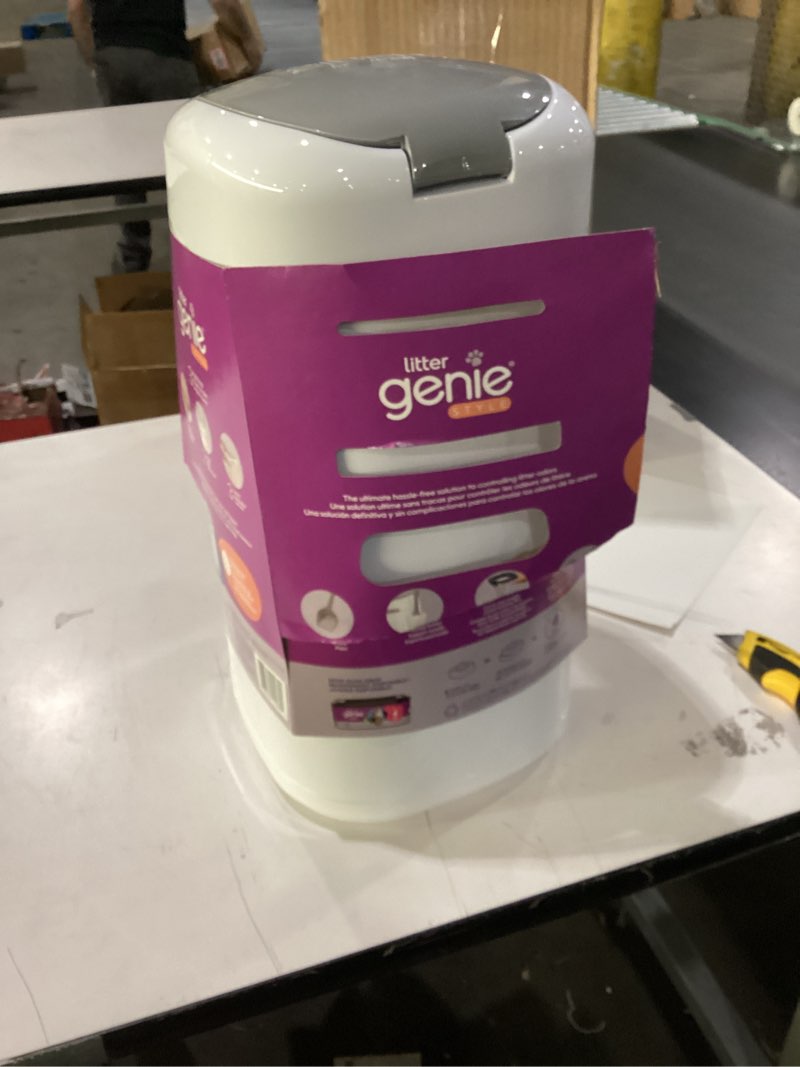 Condition photo showing As Is for Litter Genie Style Pail Cat Litter Box Waste Disposal System for Odor Control Includes 1 Square Refill Bag White