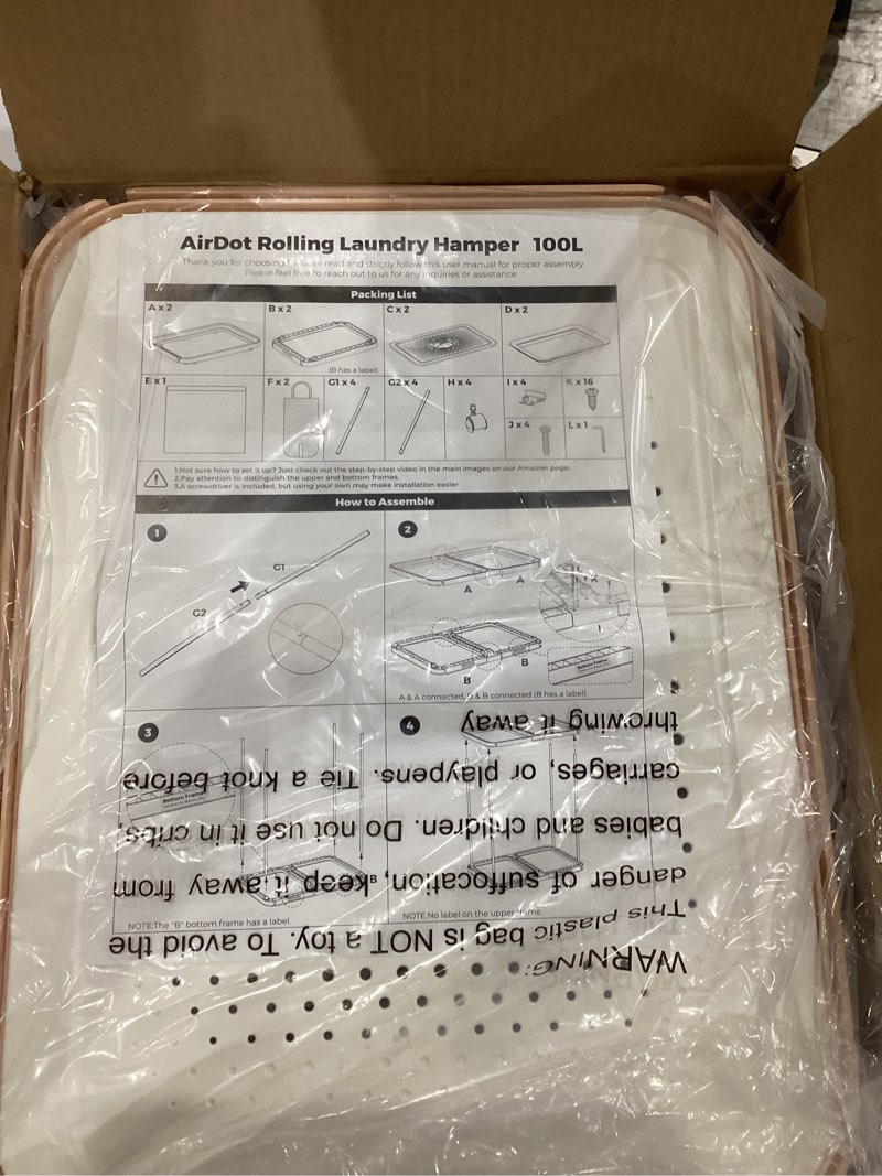 Condition photo showing As Is for LAMU Collapsible Laundry Hamper, Laundry basket with Wheels, Rolling Clothes Cart with Removable Liner Bags, Lid with Vent Holes & Scent Slot, Modern hamper, Stylish Dirty Clothes Organizer for Home 100L