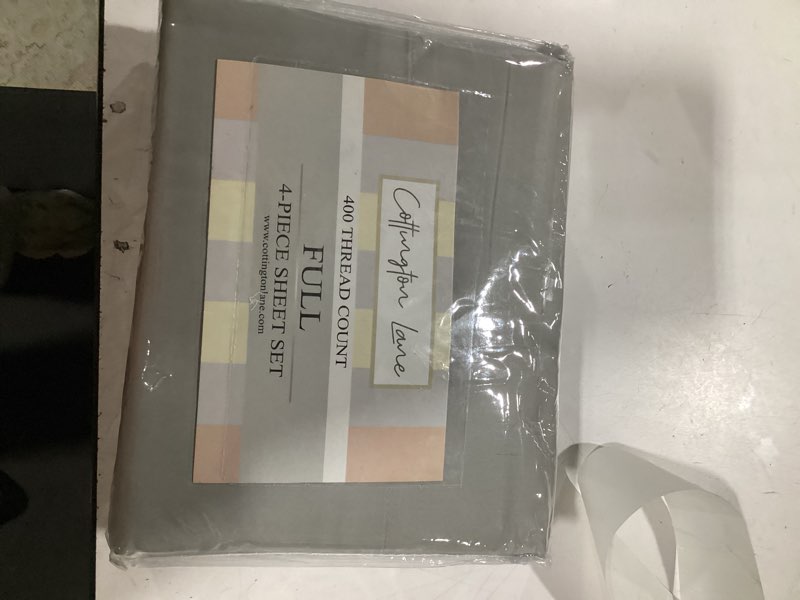 Condition photo showing New/Like New for cottington lane 100% cotton full sheet set, 4 piece silver grey luxury hotel quality sheets, deep pocket fits 8-16 inch mattress, soft, durable, cooling & breathable bedding for full bed silver grey full