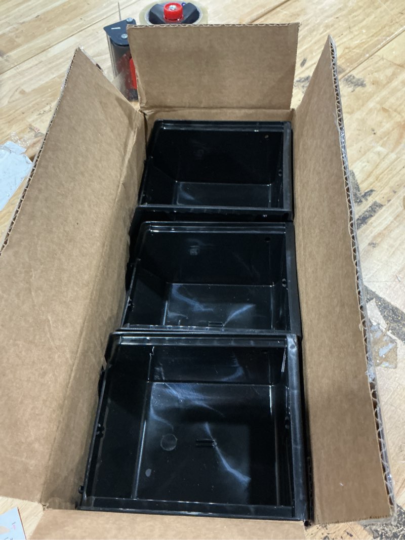 Condition photo showing Good Condition for akro-mils 30210 akrobins plastic storage bins, space-saving stackable bins for garage, pantry, craft organization, 5\" x 4\" x 3\", black, 6-pack black 6 pack