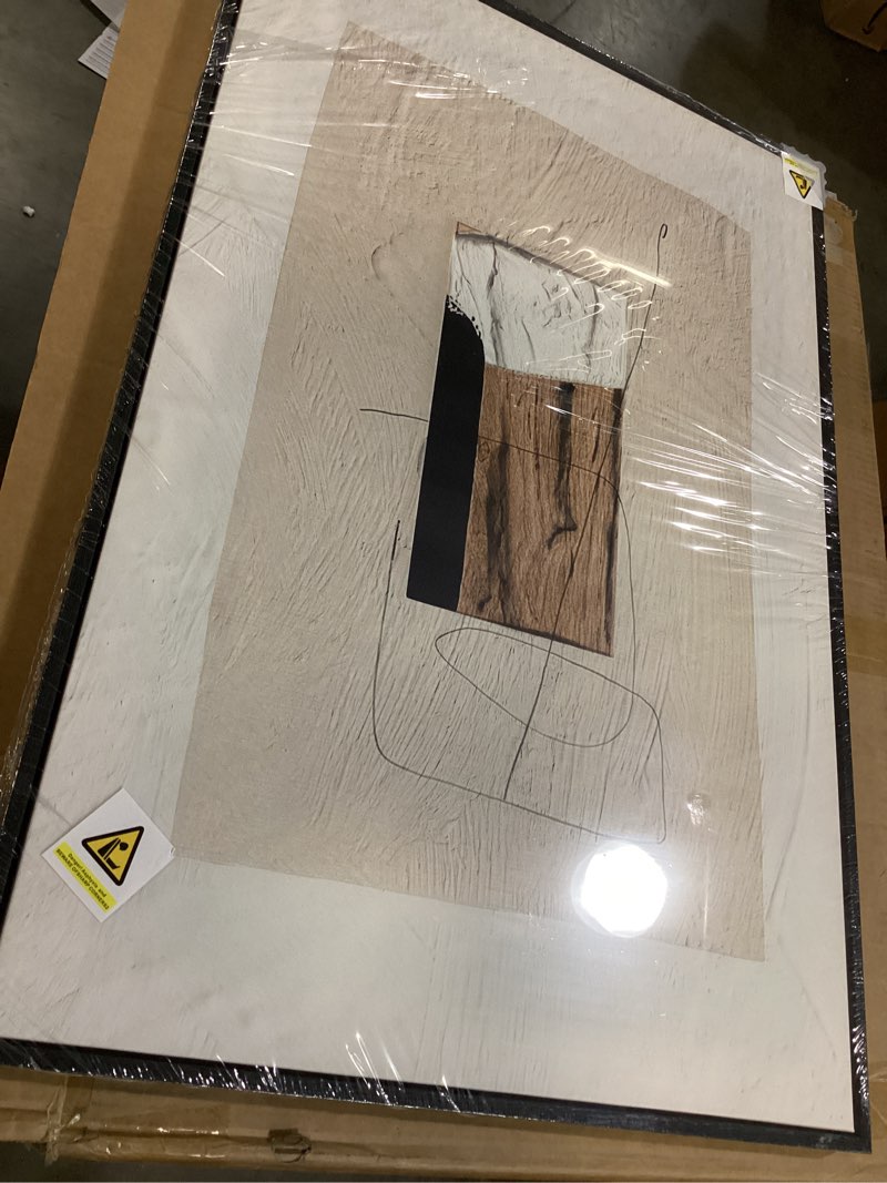 Condition photo showing Good Condition for Large Framed Neutral Abstract Wall Art, 3 Piece Modern Canvas Prints Paintings Artwork for Walls, Minimalist Black Beige Pictures for Living Room Hallway Dining Room Bedroom Wall Decor -Total 30x60 In 20" W x 30" H x 3Pcs Neutral