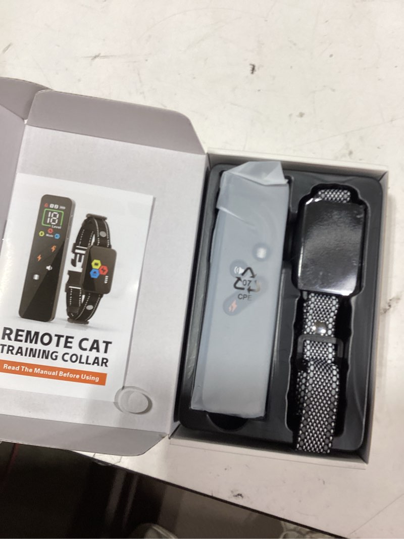 Condition photo showing As Is for cat training collar cat bark collar with remote electric cats shock collar 3300ft ip67 waterproof 3 training modes beep vibration shock mode top meowing effective for bad behavior carbon black