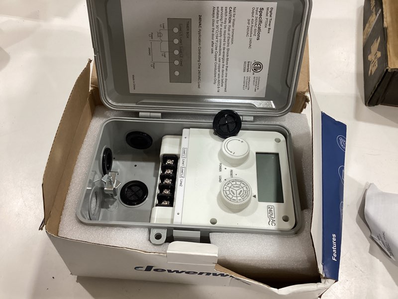 Condition photo showing As Is for dewenwils pool pump timer, outdoor digital timer box, 3hp 40a 240vac, 7-day 12 on/off programmable timer switch for pool pump, water heater, pool filter, landscape lights, etl listed