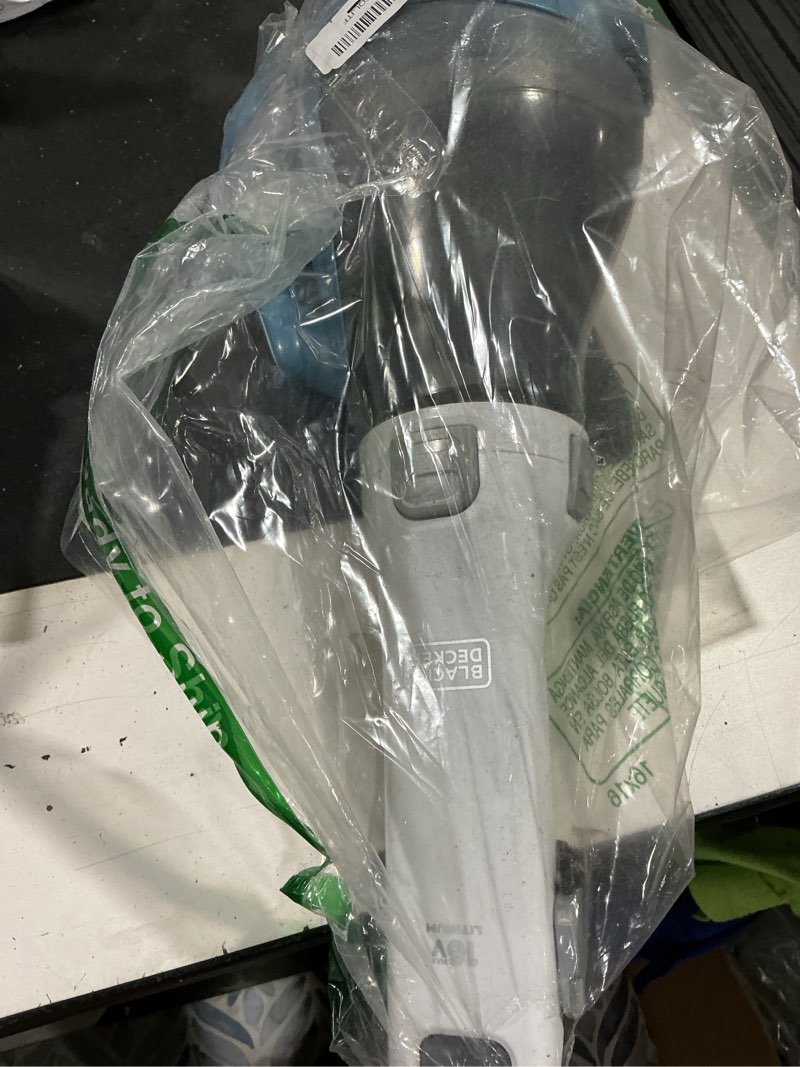 Condition photo showing As Is for black+decker dustbuster advancedclean handheld vacuum cordless, compact home and car vacuum with crevice tool, rotating nozzle and charging station, large dust bowl (chv1410l)