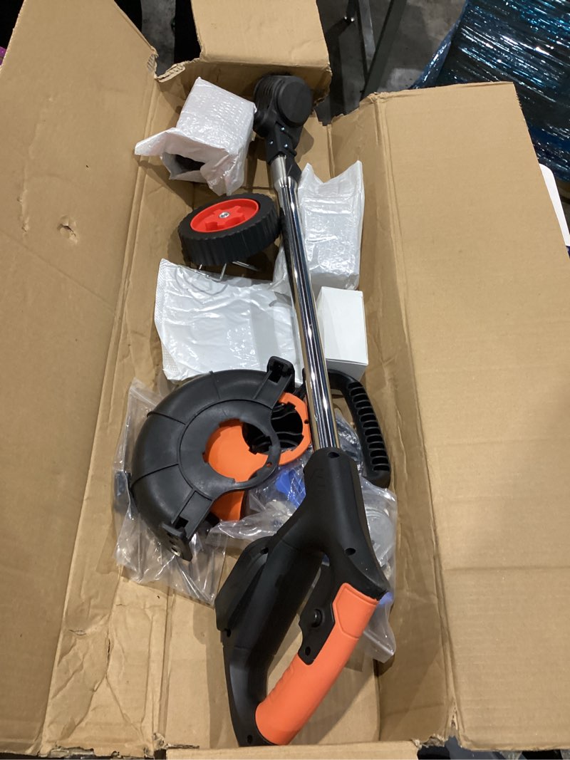 Condition photo showing As Is for 1 foldable electric lawnmower with high-capacity lithium battery, easy to fold, detachable trimmer, cordless and versatile, essential for the care of your yard