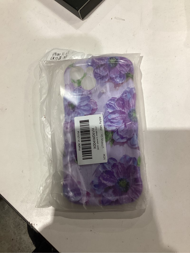 Condition photo showing New/Like New for Compatible with iPhone 15 Pro Case with Fade-Proof Vintage Oil Painting Printed Floral Pattern and Cute Wavy Frame, Stylish iPhone 15 Pro Phone Case 6.1" for Women Girls,Purple Purple iPhone 15 Pro