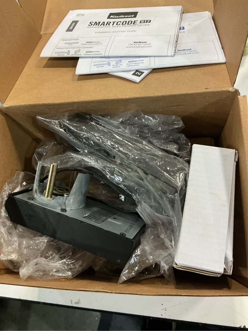 Condition photo showing As Is for Kwikset SmartCode 917 Keypad Keyless Entry Residential Electronic Lever Lock Deadbolt Alternative with Halifax Door Handle, SmartKey Security, Matte Black Contemporary