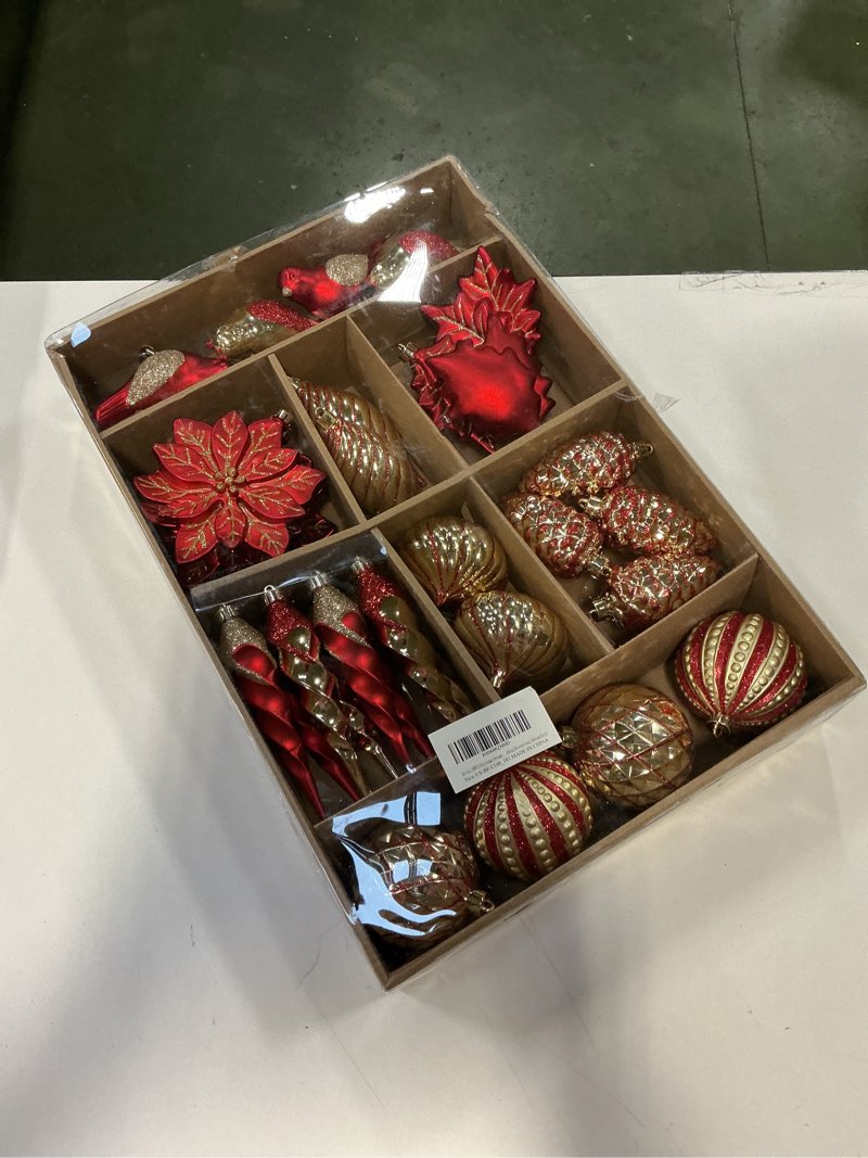 Condition photo showing New/Like New for Briful 30ct Christmas Ornaments Set: Red Gold Assorted Flowers Leaf Birds Icicle Pine Cone Christmas Ball Baubles for Xmas Birthday Winter Holiday Wedding Red and Gold