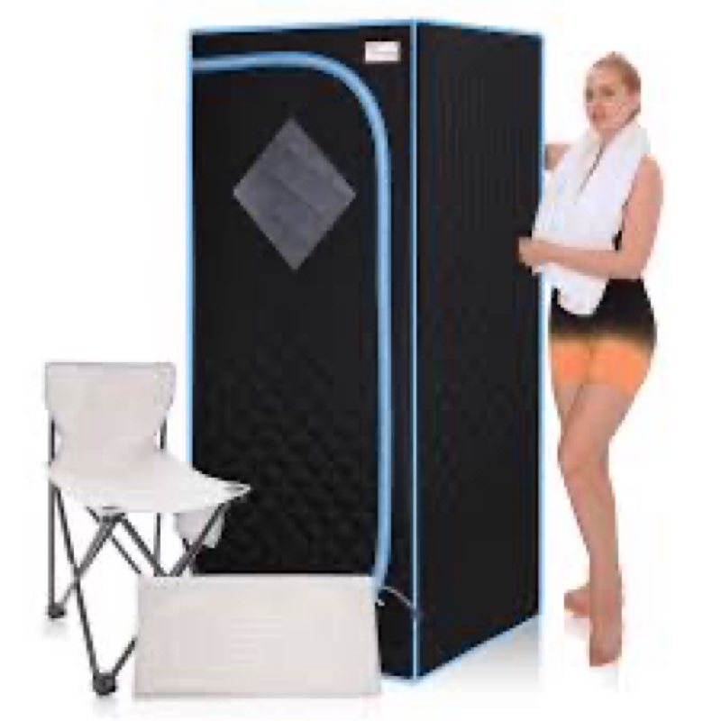 portable infrared sauna for home spa | full size 1 person sauna | full size far infrared sauna tent | with heating foot pad, portable chair, (l29.1 x w29.1 x h66.5, black)