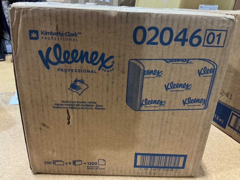 Condition photo showing New/Like New for kleenex recycled multifold paper towels, 1-ply, 150 sheets/pack, 8 packs/carton (02046)