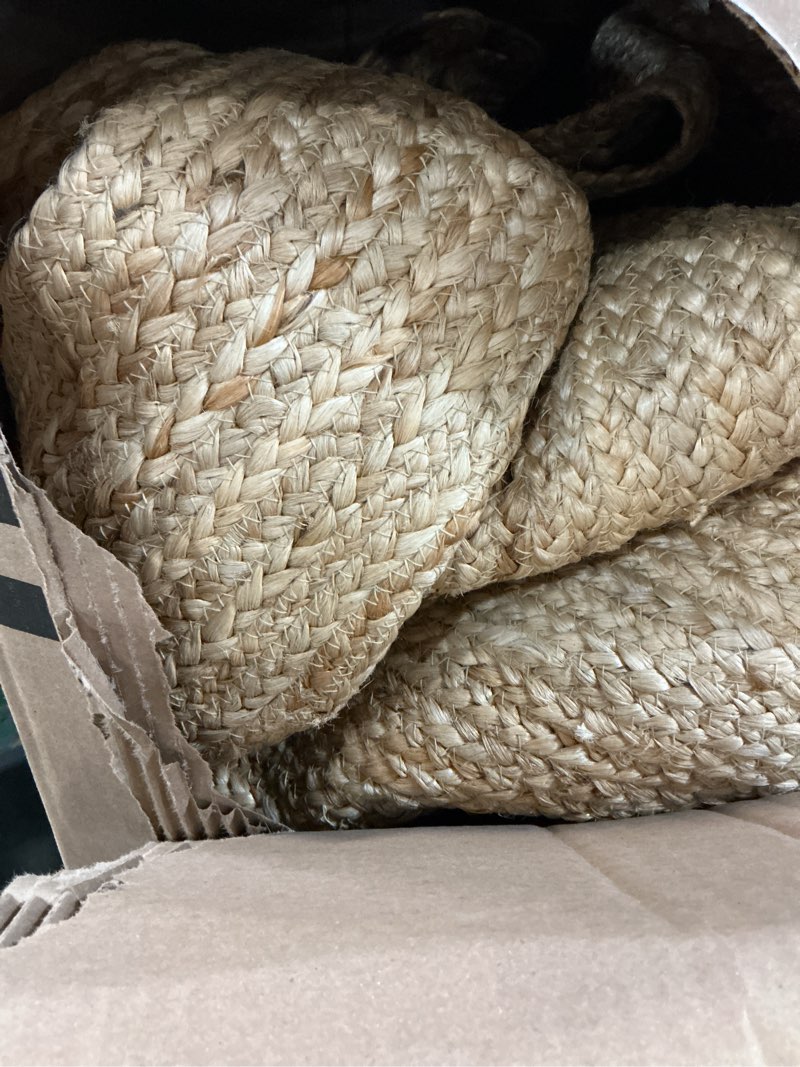 Condition photo showing Good Condition for kema 3x5 feet handwoven jute braided area rug, natural yarn - rustic vintage braided reversible rectangular rug- rugs for bedroom, kitchen, living room, farmhouse 3' x 5'