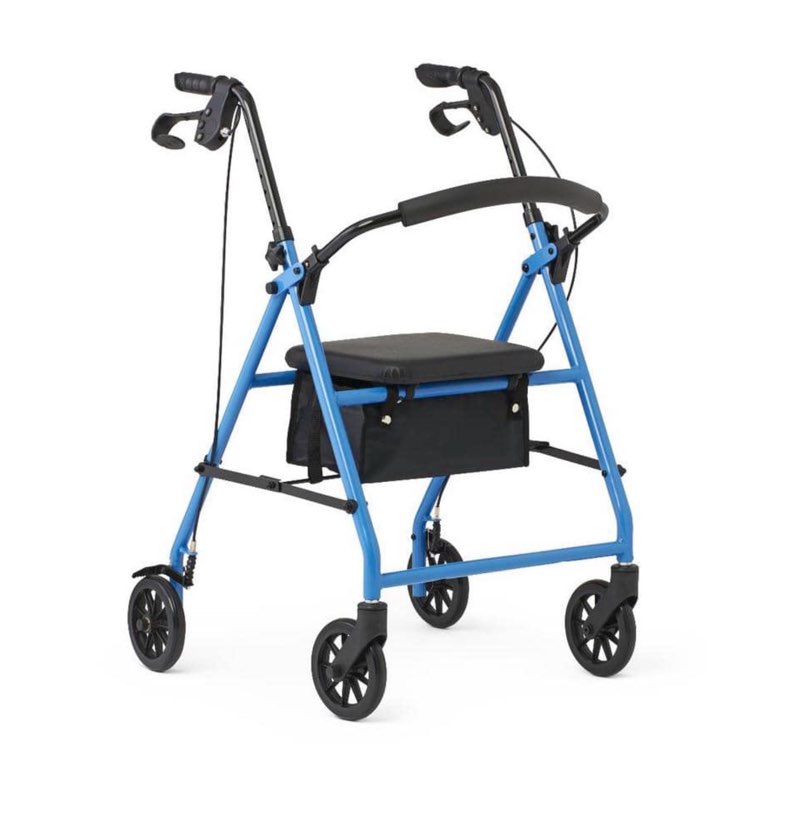 medline - mobility lightweight folding aluminum rollator walker with 6-inch wheels, adjustable seat and arms - light blue