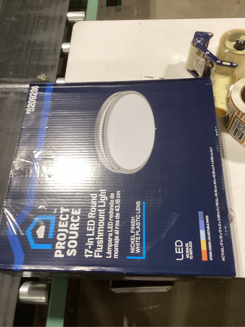 Condition photo showing item condition for project source 17-in satin nickel indoor 1 -light led tunable white flush mount light plastic shade