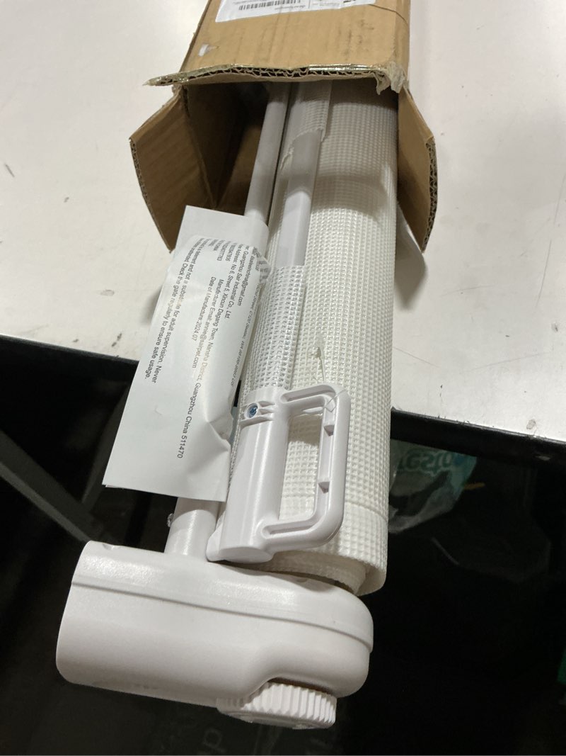 Condition photo showing Good Condition for 197 Inch Extra Wide Retractable Baby Gate,Mesh Large Baby Gate or Mesh Pet Dog Gate, Opening Wide Extra Long Child Safety Gate for Indoor, Outdoor, Stairs, Deck?White,33"x197") White 33x197 Inch