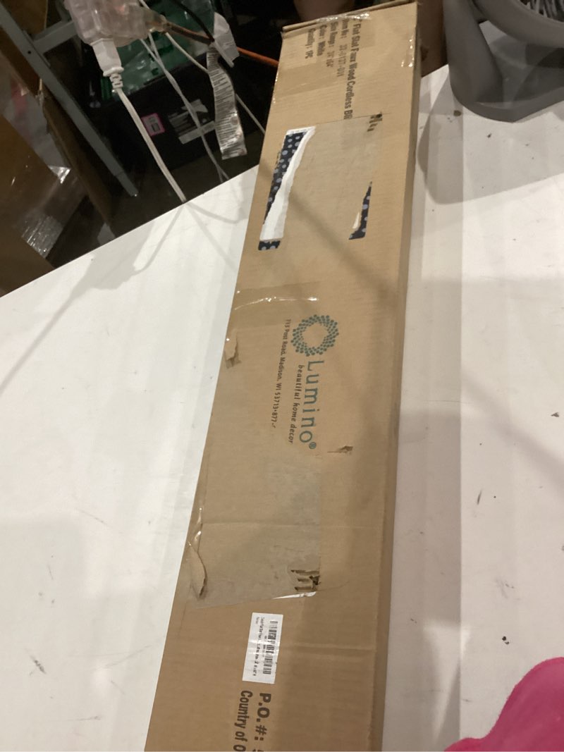 Condition photo showing Good Condition for lumino - 2" cordless flat slat faux wood window blinds for home - 34" w x 64" l - white, faux wood blinds for indoor windows, venetian room darkening blinds 34"w x 64"h white