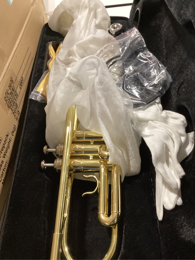 Condition photo showing Good Condition for sonicake bb standard trumpet, student trumpet set for beginner, brass trumpet instrument with hard case, cleaning kit, 7c mouthpiece and gloves, ideal gift for school band orchestra, qtp-01, golden