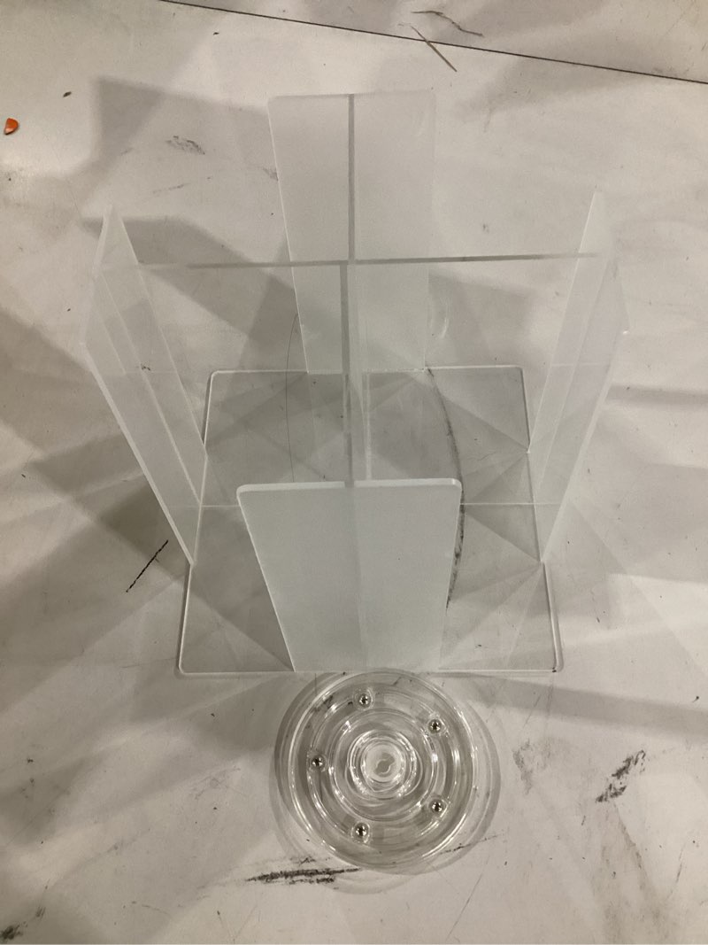 Condition photo showing Good Condition for cup and lid holder, 4 compartment, square | rotating coffee cup dispenser lid carousel for restaurant, buffet, coffee station, bar, countertop, clear acrylic