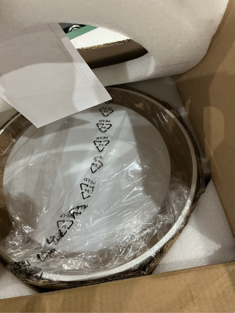 Condition photo showing Good Condition for white flush mount ceiling light fixture, 13inch ceiling light fixture with wood color inside,24w,dimmable 5cct 2700k-6000k for bedroom,kitchen,laundry,hallway