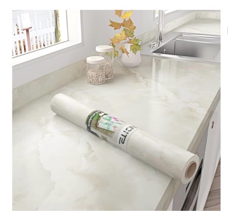funstick 24"x200" cream beige onyx marble countertop contact paper waterproof self adhesive marble w