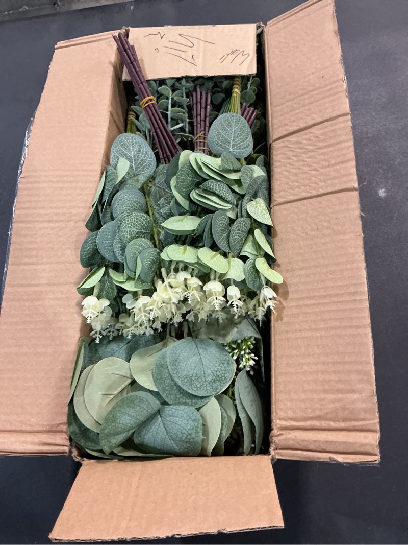 Condition photo showing Good Condition for lovemoon 130 pcs artificial mixed eucalyptusstems bulk, 5 kinds of faux greeneryeucalyptus leaves bulk for vase wedding diy bouquets floral arrangement home decor (130, green) green 130