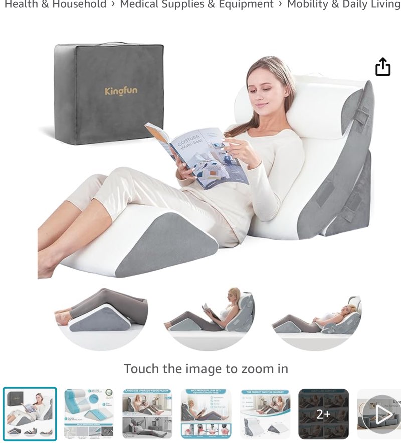 Kingfun 4pcs Orthopedic Bed Wedge Pillow Set for Post Surgery, Memory Foam for Sleeping, Adjustable Leg, Back and Arm Support, Sitting Up and Rest Pillow with Travel Bag