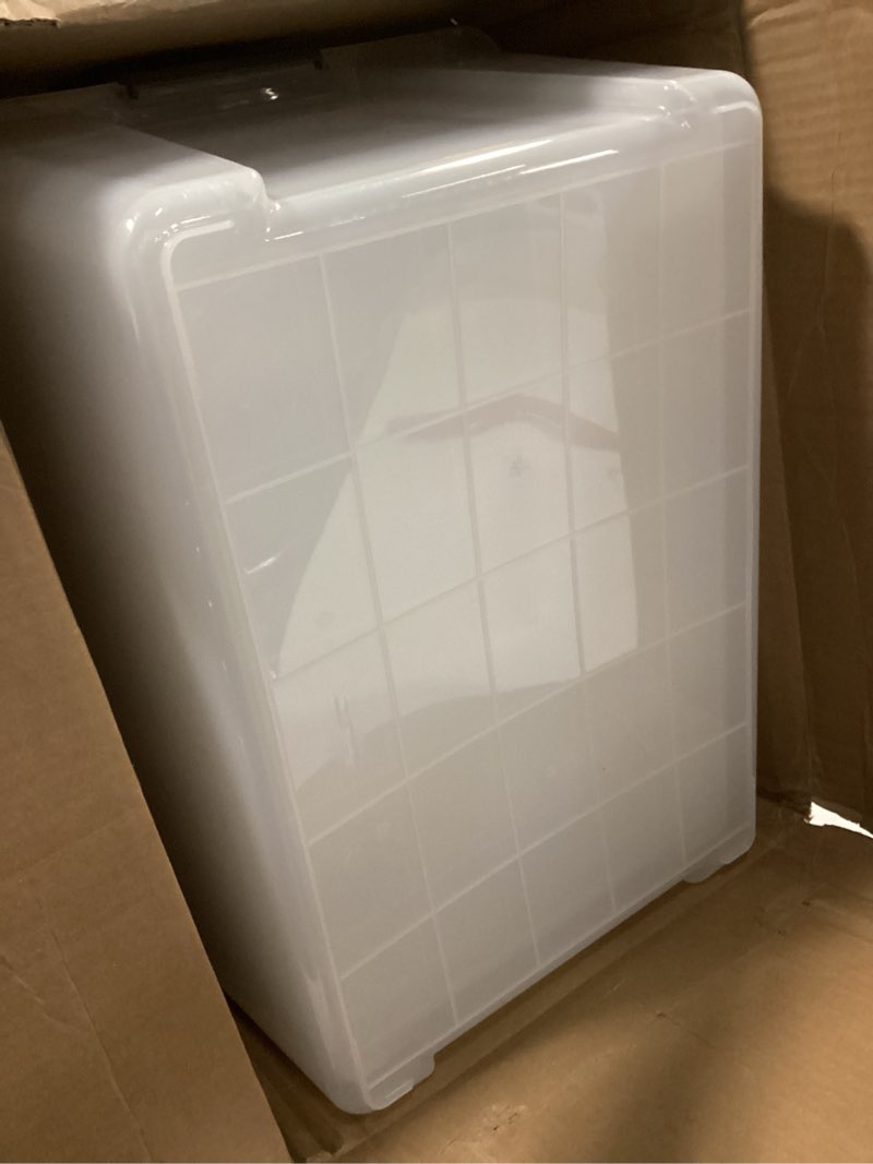 Condition photo showing Good Condition for IRIS USA 54 QT Plastic Storage Box with Lid and Latches - 4 Pack - BPA-Free, Discreet Organizing Solution, Durable Nestable Stackable Containers, Secure Pull Handle - Pearl Pearl 54 Qt 4 Pack