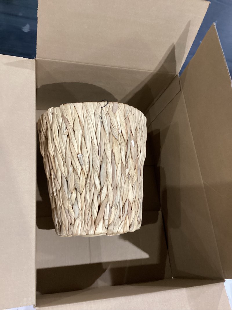 Condition photo showing Good Condition for household essentials handwoven round water hyacinth waste basket with plastic liner, natural natural hyacinth basket