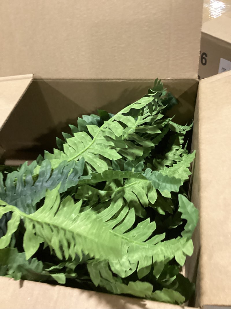 Condition photo showing As Is for forest prince 35" ferns artificial bush plants large, 2 artificial boston ferns with 39 fronds for outdoors home decor