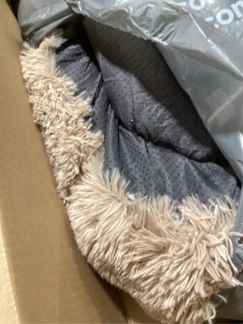 Condition photo showing Good Condition for Bedsure Calming Dog Bed Medium Size Dog - Donut Washable Medium Pet Bed, 30 inches Anti-Slip Round Fluffy Plush Faux Fur Cat Bed, Fits up to 45 lbs Pets, Camel 30"L x 30"W x 8"Th Camel