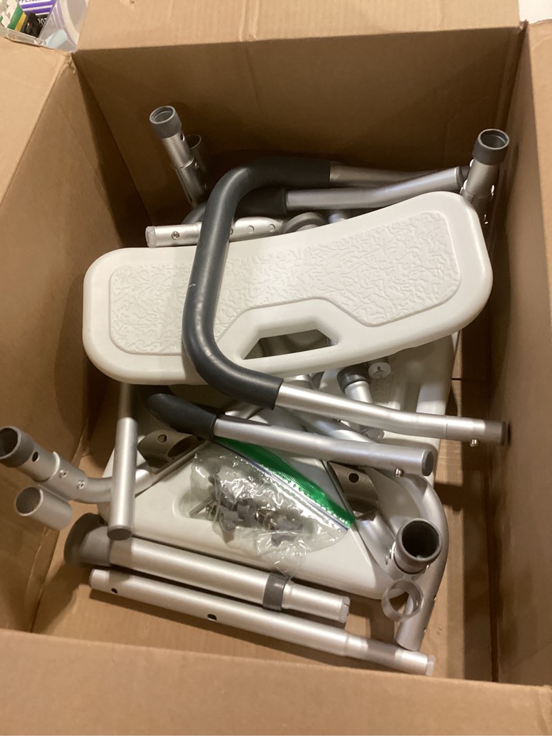 Condition photo showing Good Condition for Drive Medical Shower Chair with Back & Padded Arms - Adjustable Height Bath Seat for Safety & Comfort - Lightweight Aluminum Construction- 350 Lb Capacity - White