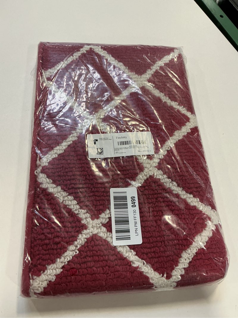 Condition photo showing New/Like New for Finchitty Indoor Door Mat, Dirt Resistant and Absorbent, Low-Profile, Non-Slip, Washable Inside Floor Mats for Front Door, Back, and Entrance, 32" x 20", Burgundy