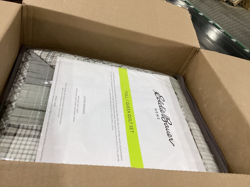 Condition photo showing Good Condition for Eddie Bauer - Queen Quilt Set, Cotton Reversible Bedding with Matching Shams, Home Decor for All Seasons (Fairview Grey, Queen) Queen Fairview Grey
