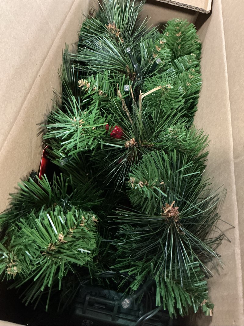 Condition photo showing New/Like New for brightown 24 inch pre-lit christmas wreaths for front door, ip44 battery operated 50 led christmas wreath, decor with pinecones pine needles branches red berry mini bow for front door wall window green?red bow 24inch