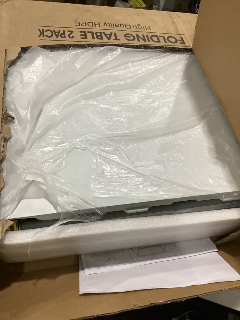 Condition photo showing Good Condition for vsoaeil 4 ft folding table 2 pack plastic foldable table adjustable height white 4 ft - 2 pack