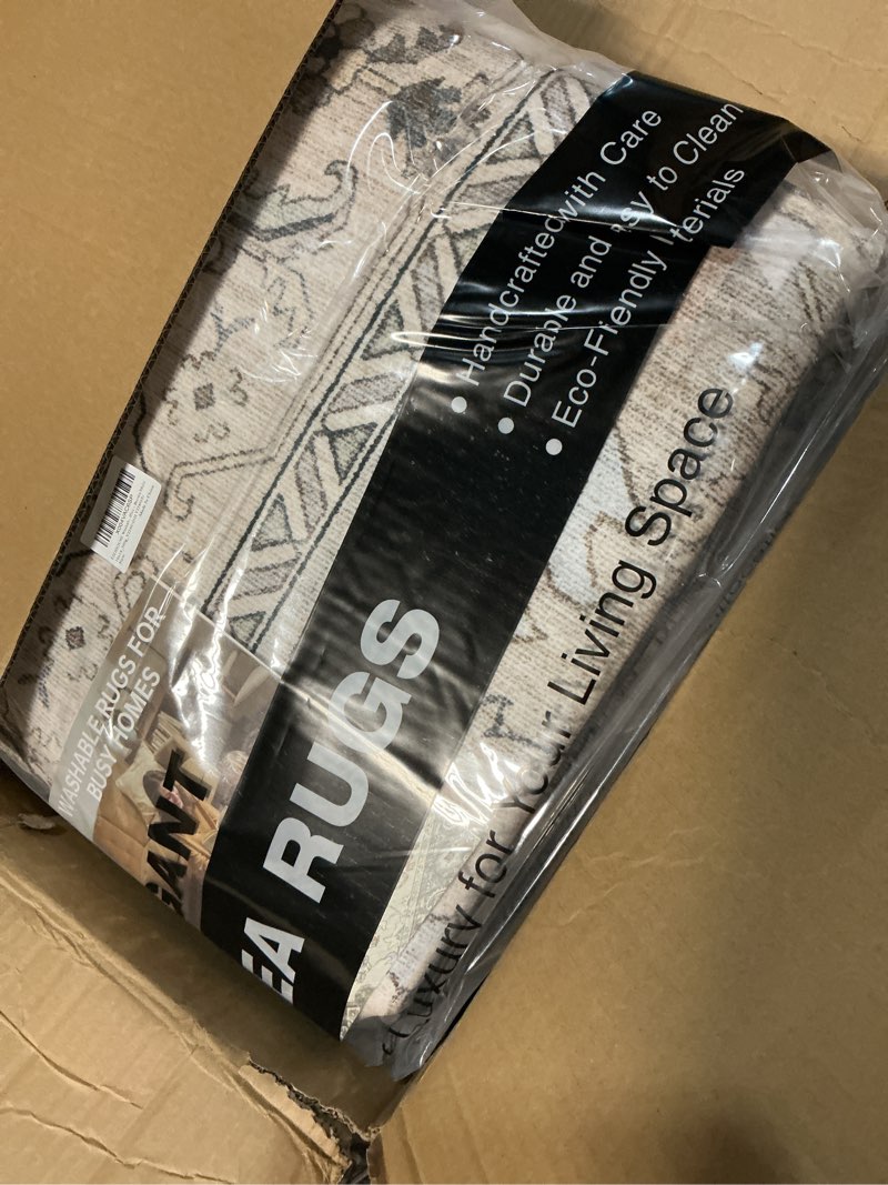 Condition photo showing New/Like New for EIEIHOUSE Washable Area Rugs for Living Room - 10x14 Neutral Vintage Distressed Floral Farmhouse Boho Large Soft Floor Rug Indoor Non Slip Carpet for Bedroom Dining Room Office - Brown/Multi Brown/Multi 10' x 14' (Rectangular)