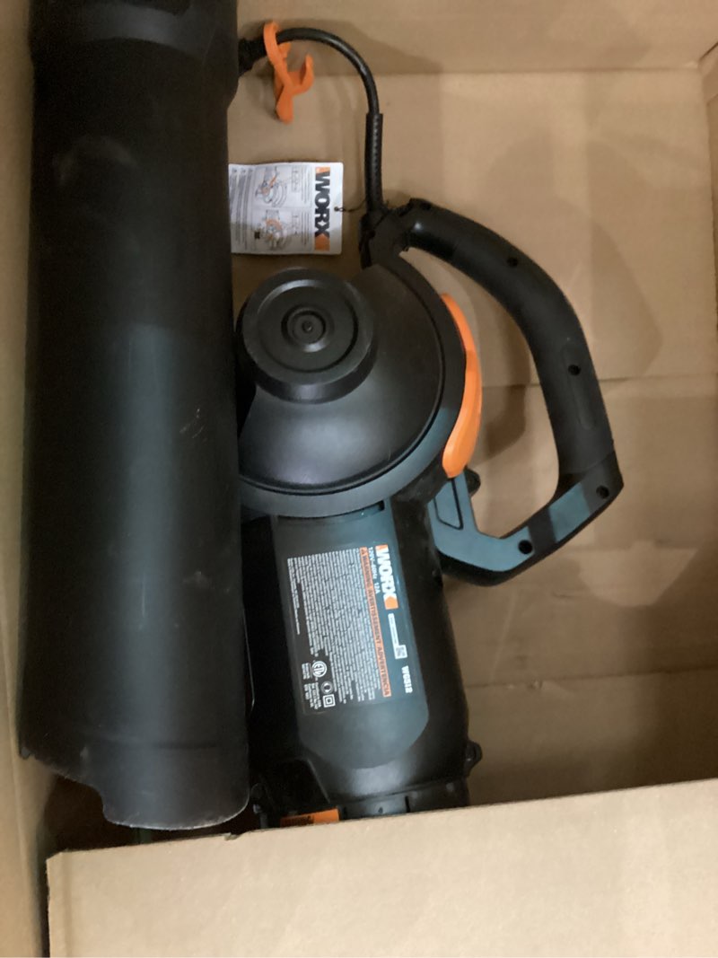 Condition photo showing As Is for WORX Trivac 3 in 1 Electric Leaf Blower for Lawn Care, Leaf Vacuum with 600 CFM, Leaf Mulcher with Metal Impeller, WG512 600CFM Blower/Vac/Mulcher