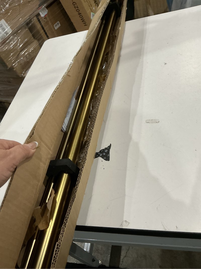 Condition photo showing New/Like New for warm gold double curtain rods, double drapery rod 36-72 inch, decorative curtain rod with cap finials, 1 inch front and 5/8 inch diameter back dual curtain rod adjustable double window rods warm gold warm gold 36-72"