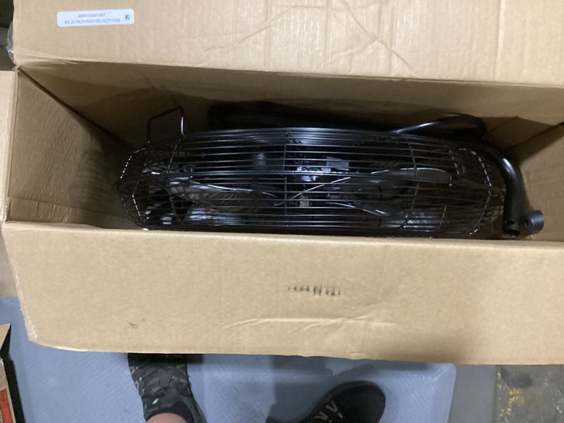 Condition photo showing As Is for mainstays sfc1-500b 20 in high velocity floor fan, black